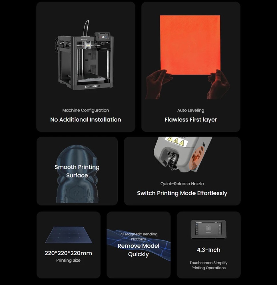 Flashforge Adventurer 5M 3d Printer High Speed Full-auto Leveling