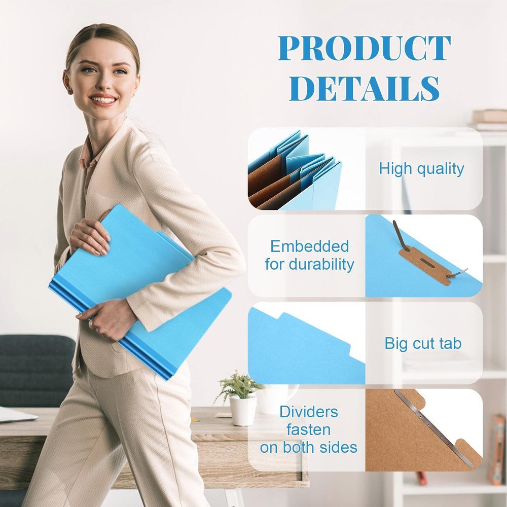 24 Pcs Classification Folders Letter Size, 3 Divider Pressboard File Folder w...