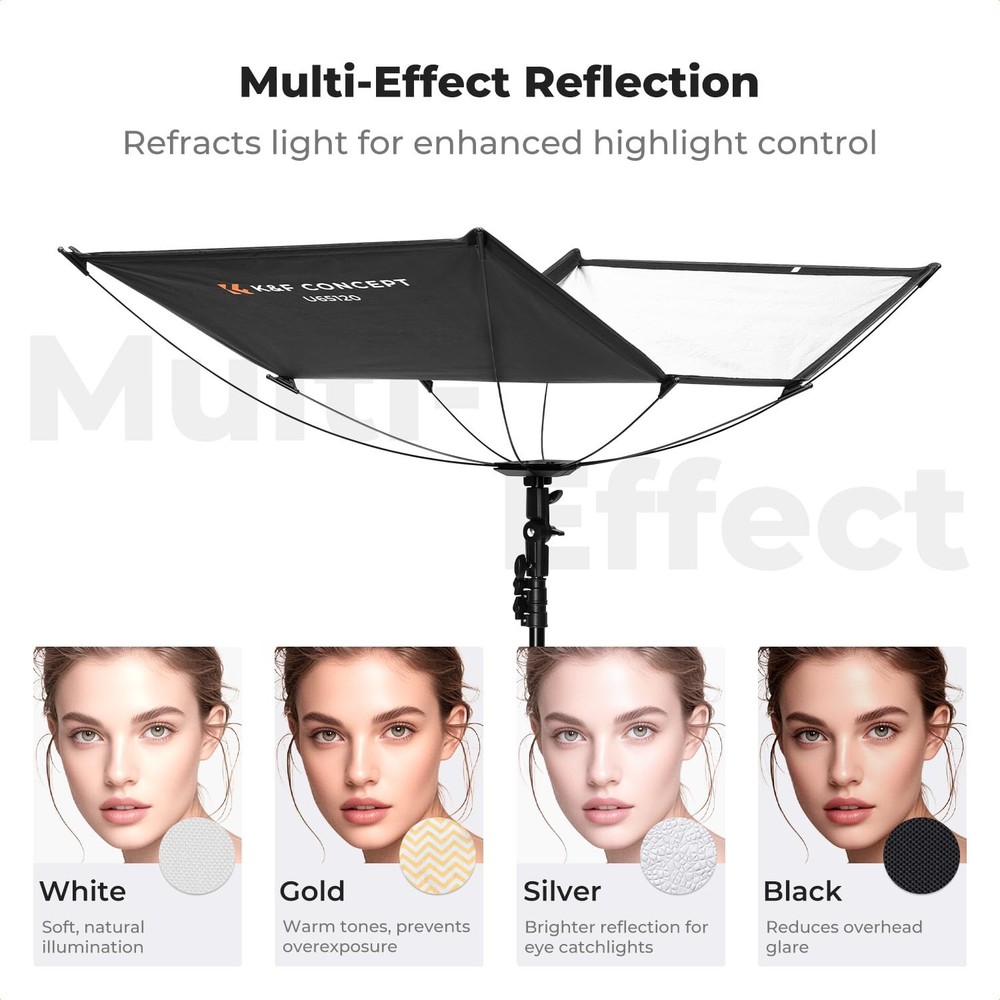 Curved Reflector, Quick-Open Clamshell Light Reflector with Stand & Carrying ...