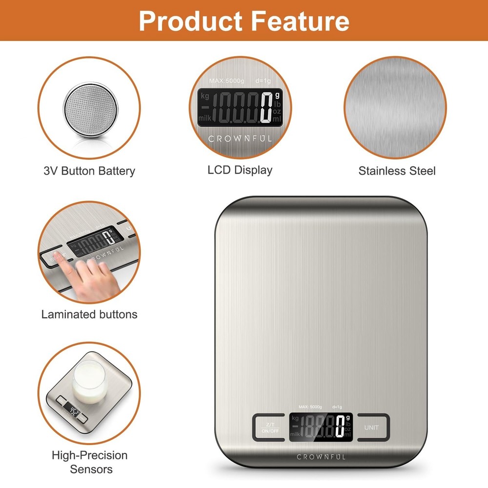 Compact 11 lb Kitchen Scale with LCD Display & Tare Function - Ideal for Cooking