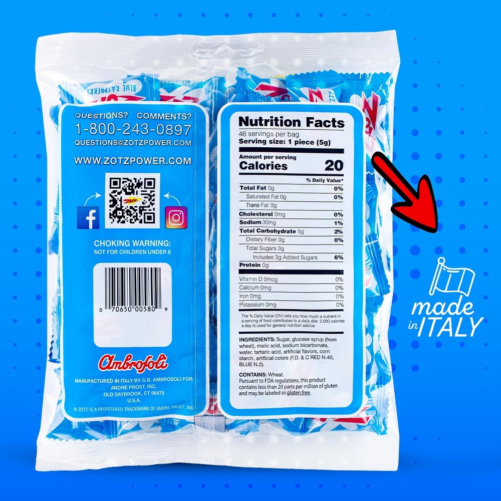 Fizzy Old Fashioned Hard Candy Fruit Flavored Blue Raspberry Candy, Individua...