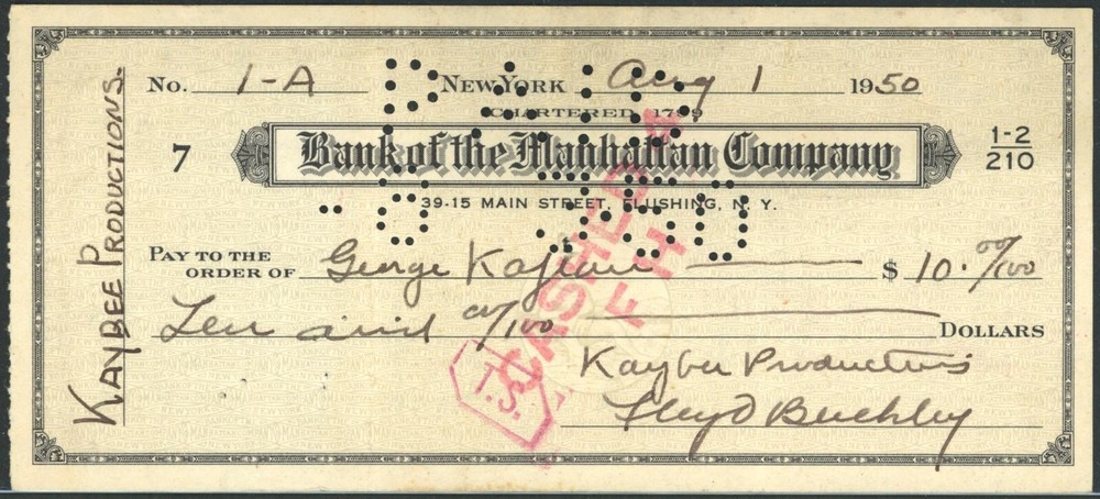 Floyd Buckley Signed Check
