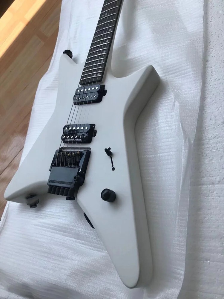 High Quality Custom 6 String Headless Electric Guitar Matte White Black Hardware