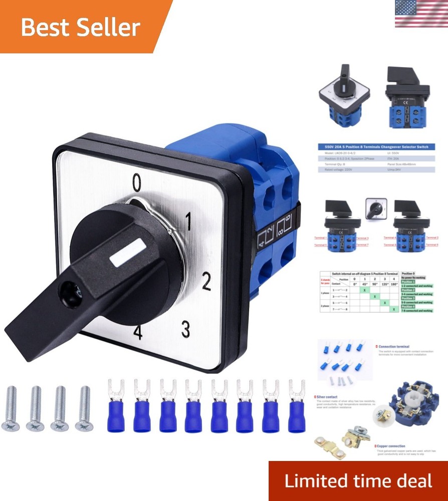 Versatile 4 Position Rotary Cam Selector Switch, 20A 550V with Blue Terminals