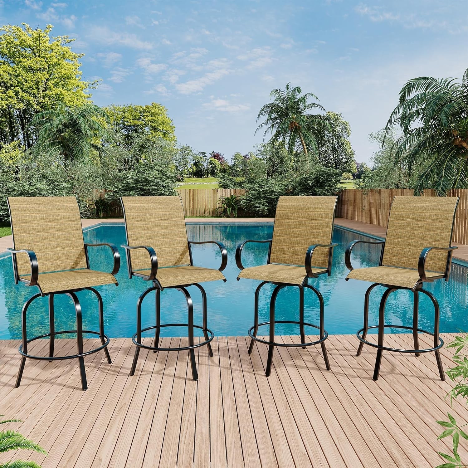 Patio Bar Stools Set of 2, Patio High Swivel Bar Stools with High Back & Armrest