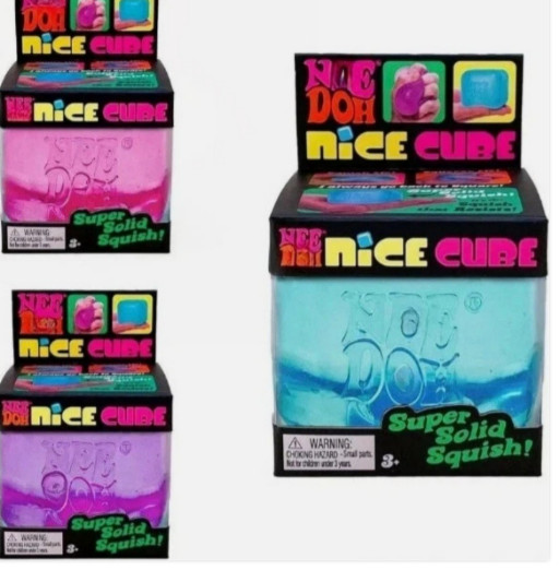 Nee Doh Nice Cubes Ice Cube Toy Fidget Super Solid Squish Pink Blue
