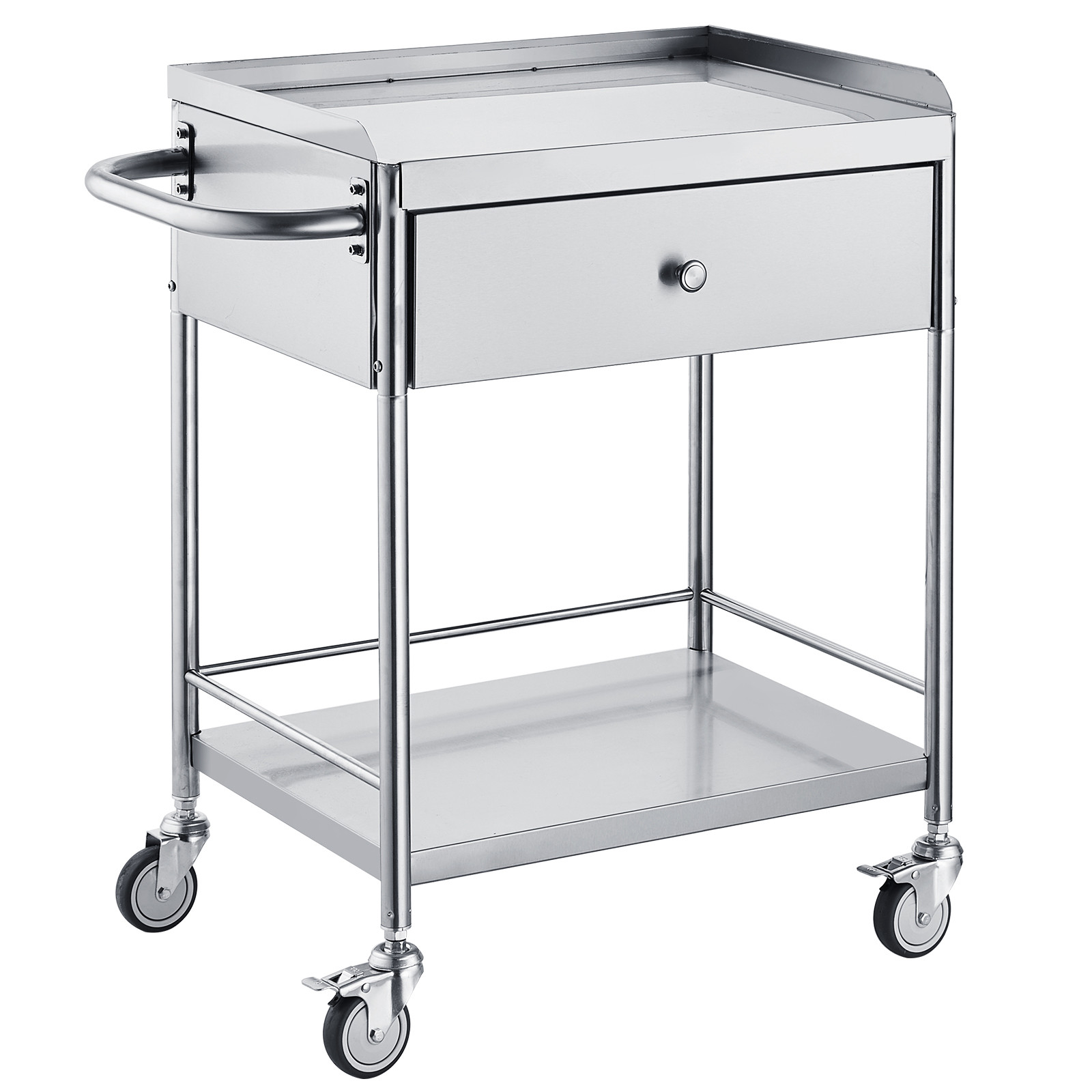 Uimoso 2-Tier Stainless Steel Cart Mobile Lab Utility Cart with Drawer Medical