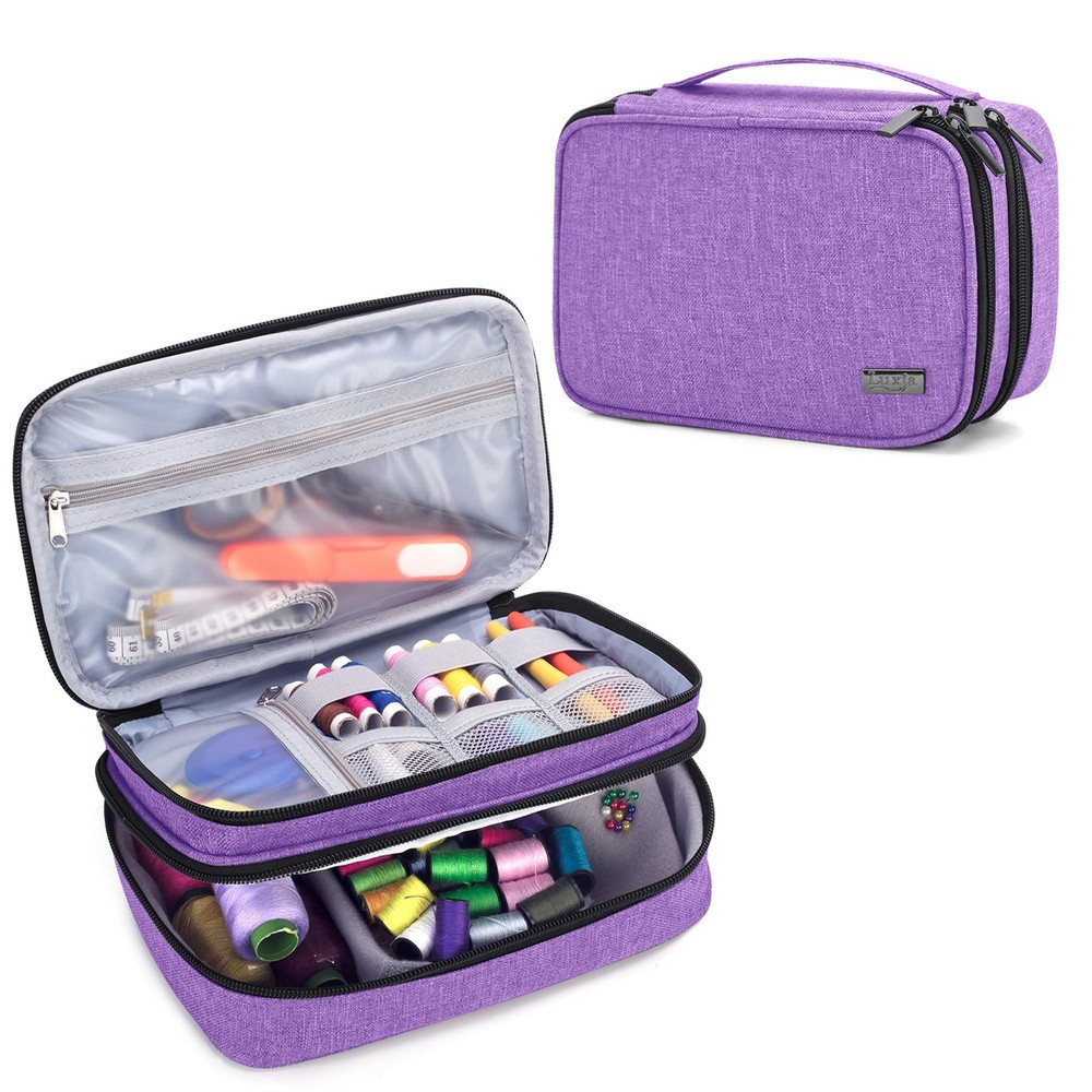 Double-Layer Sewing Organizer for Needles, Scissors, Thread, Tools, Purple
