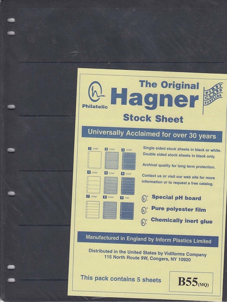 Stamp Stock Sheets Double Sided 5 Row Pack of 5 Black Pages Hagner High Quality