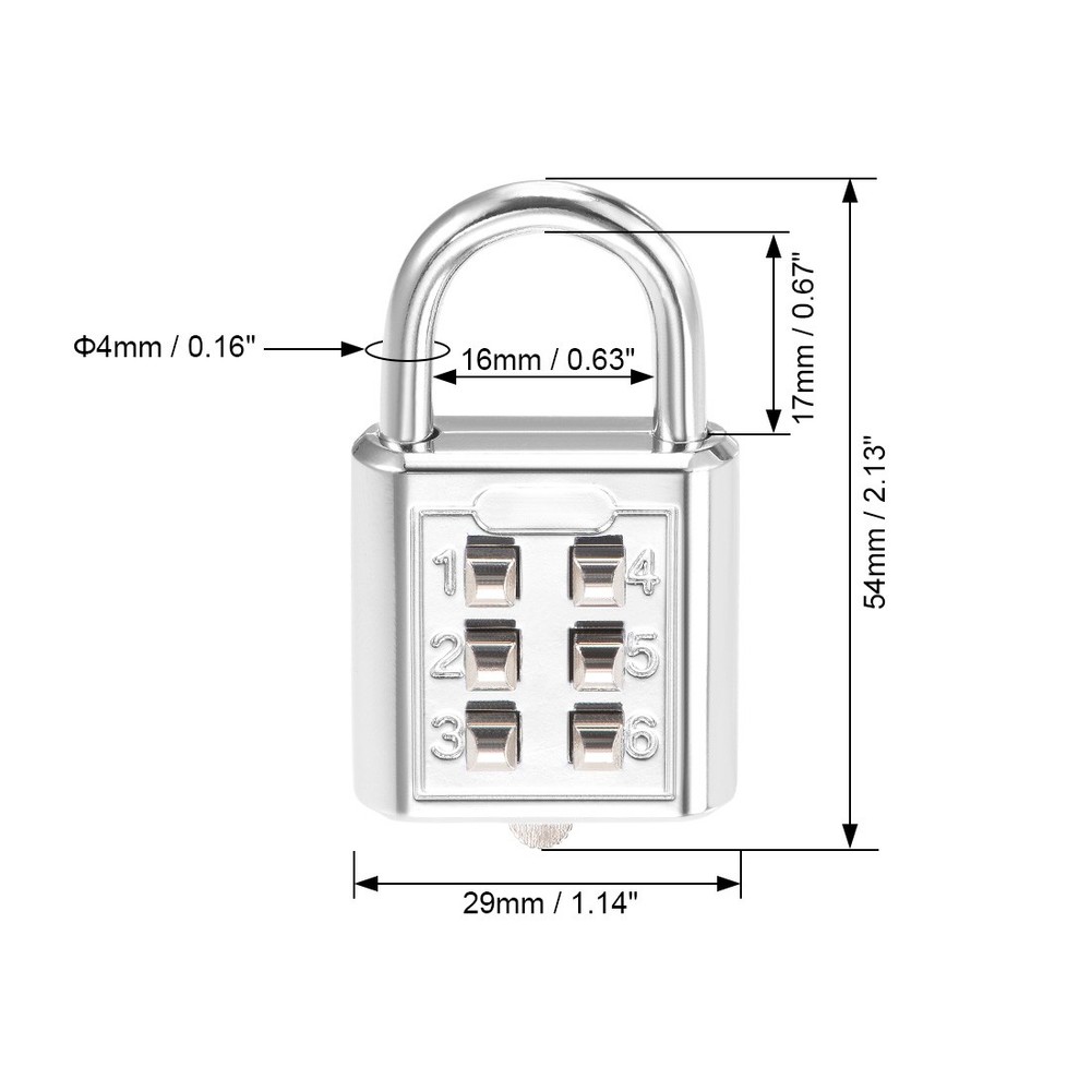 6-Digit Combination Padlock Push Button Lock for Locker Cabinet Silver Tone