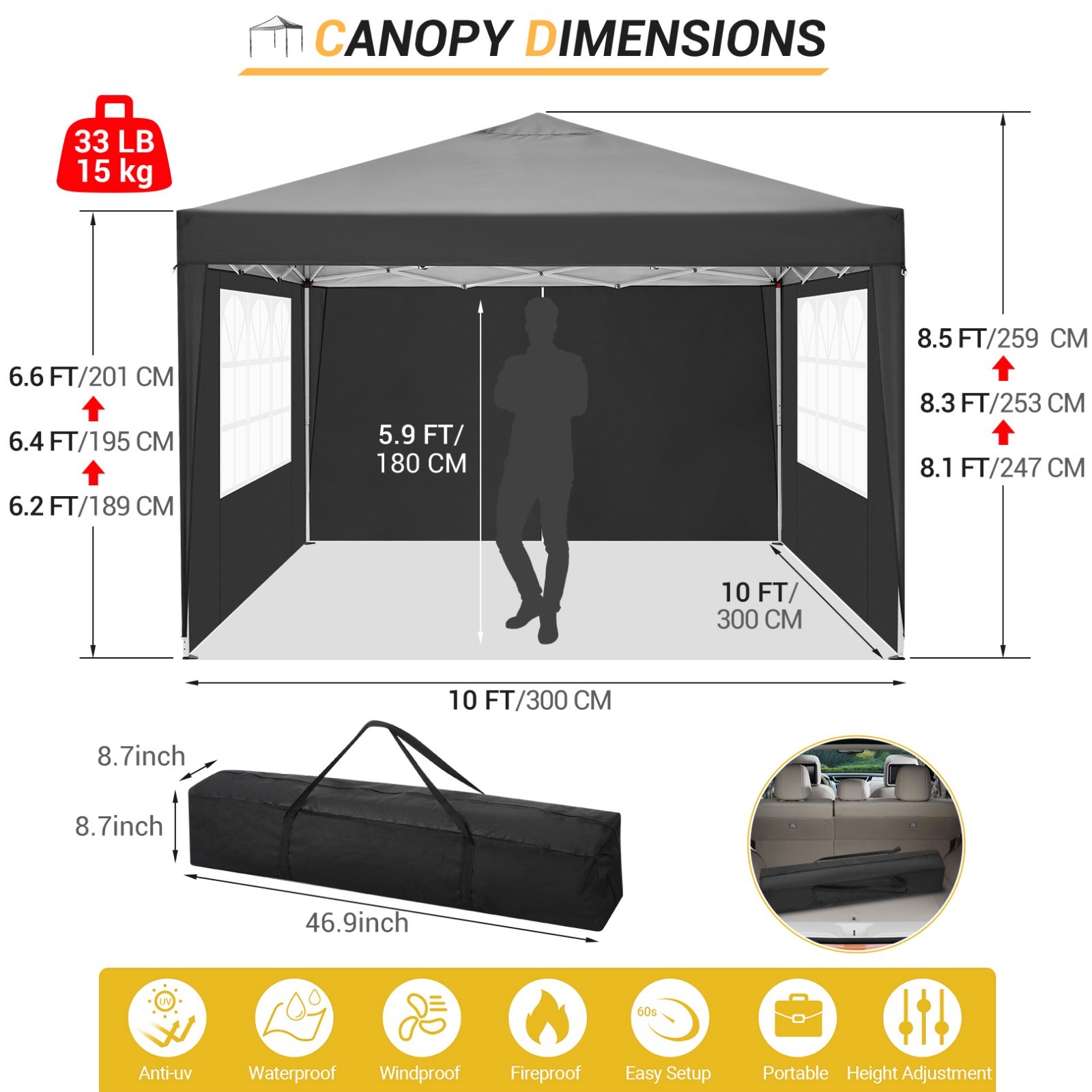 10x10FT Pop Up Canopy Tent with 4 Removable Sidewalls Waterproof Commercial NEW