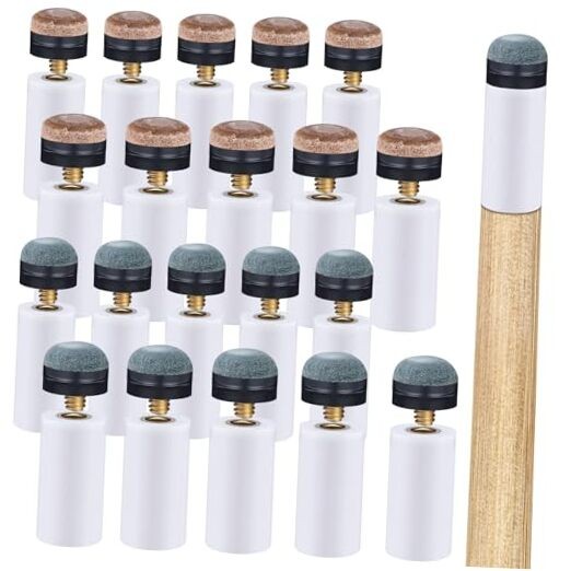 20 Sets Billiard Cues Tips Replacement with White Pool Cue Stick Ferrules