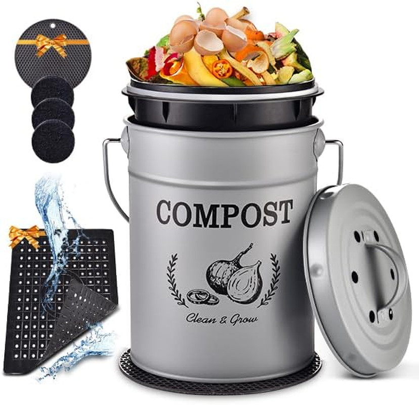 Countertop Compost Bin Kitchen,Odorless Indoor Compost Bin with Lid and Compost