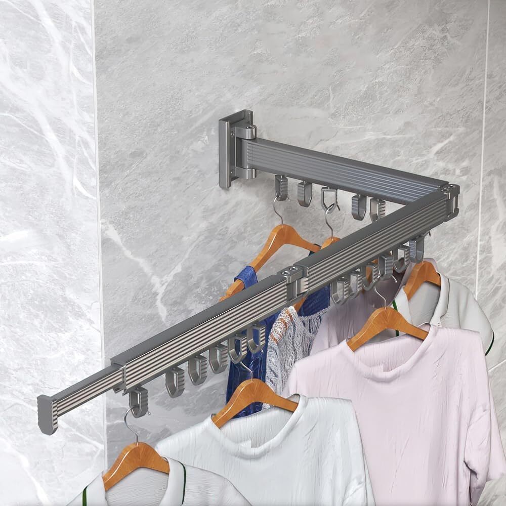 Wall Mounted Clothes Hanger Rack Retractable Clothes Drying Rack Space-Saving US