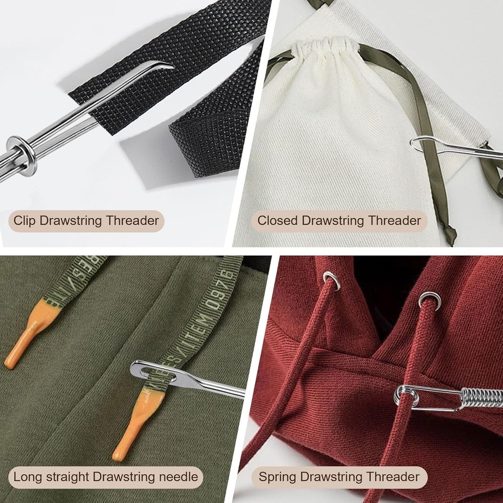 4Pcs Drawstring Threader Tool, Stainless Steel Threading Tool Kit with Spring-Lo