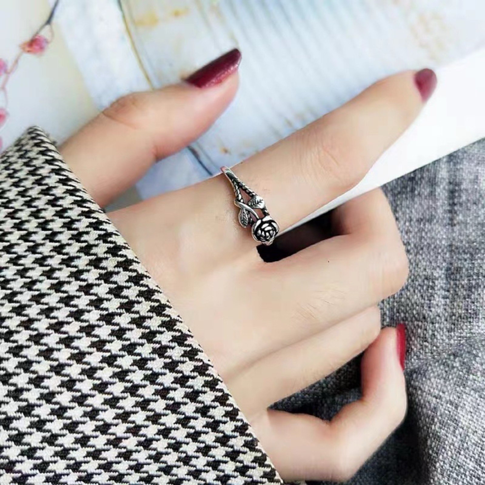 Fashion Rose Flower 925 Silver Jewelry Wedding Ring Women Ring Size 5-11. A86