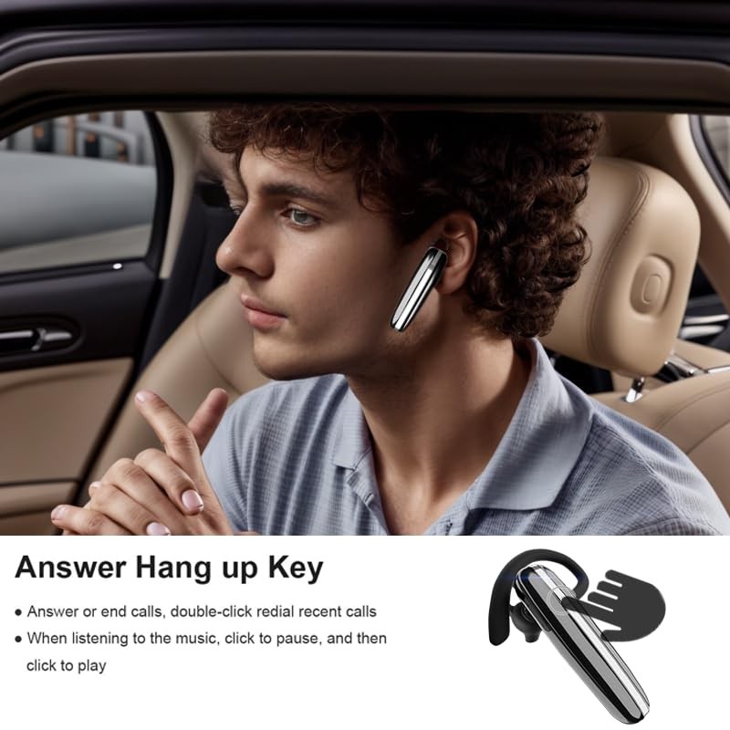 Bluetooth Headset V5.3 Single-Ear Earpiece with Wireless Microphone 48H