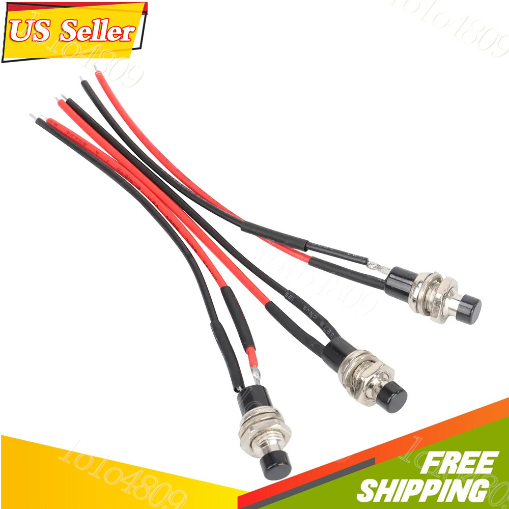 Mini 12V Push Button Switch Momentary ON OFF N/O SPST Pre-Wired 3 Pack Set