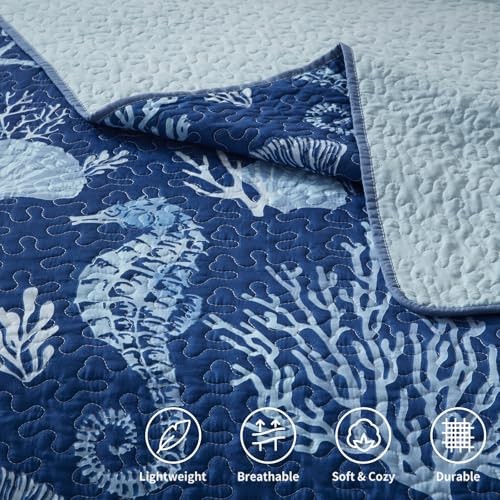 Coastal Quilt Set King Size - Lightweight Microfiber Reversible Bedspread,