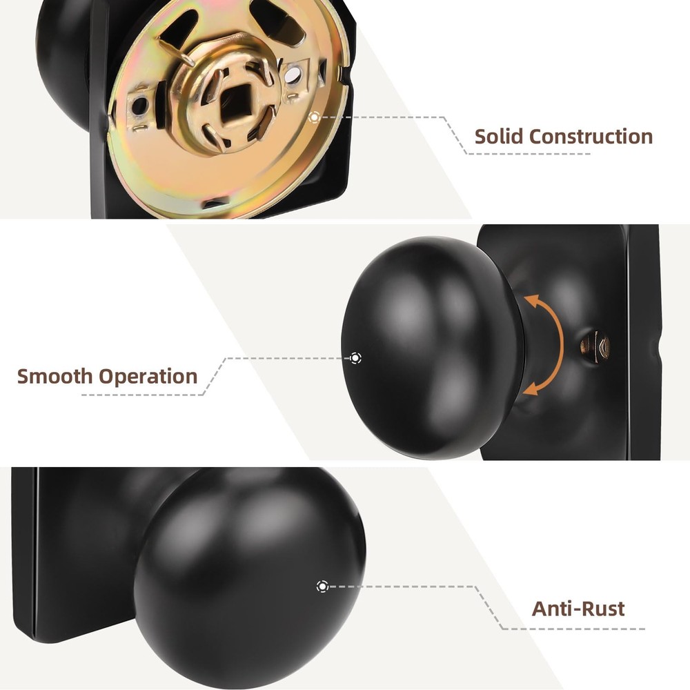 GOBEKOR 5 Pack Passage Door Knobs for Closet Door Knobs Interior Matte Black Squ