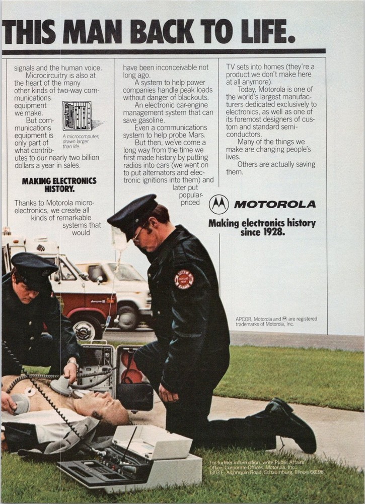 Motorola Vintage Print Ad Paramedics Microelectronics 1979