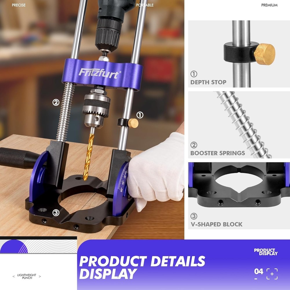 Heavy-Duty Portable Drill Guide, 0°–60° Adjustable Drill Press Adapter, Self-...