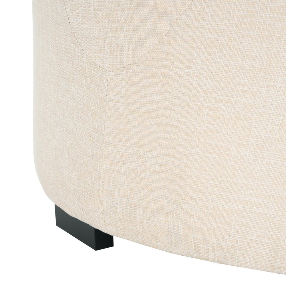 Upholstered Button Tufted Round Ottoman, Beige, Small Version