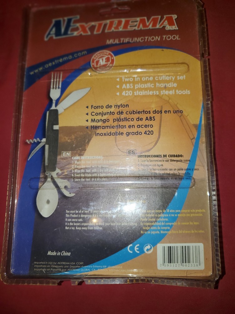 NEW AEXTREMA MULTIFUNCTION TOOL TWO IN ONE CUTLERY SET FORK SPOON CAMPING