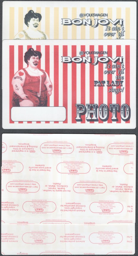 Bon Jovi Pair OTTO VIP Photo Passes 1993 Fat Lady Sings Tour 🎤