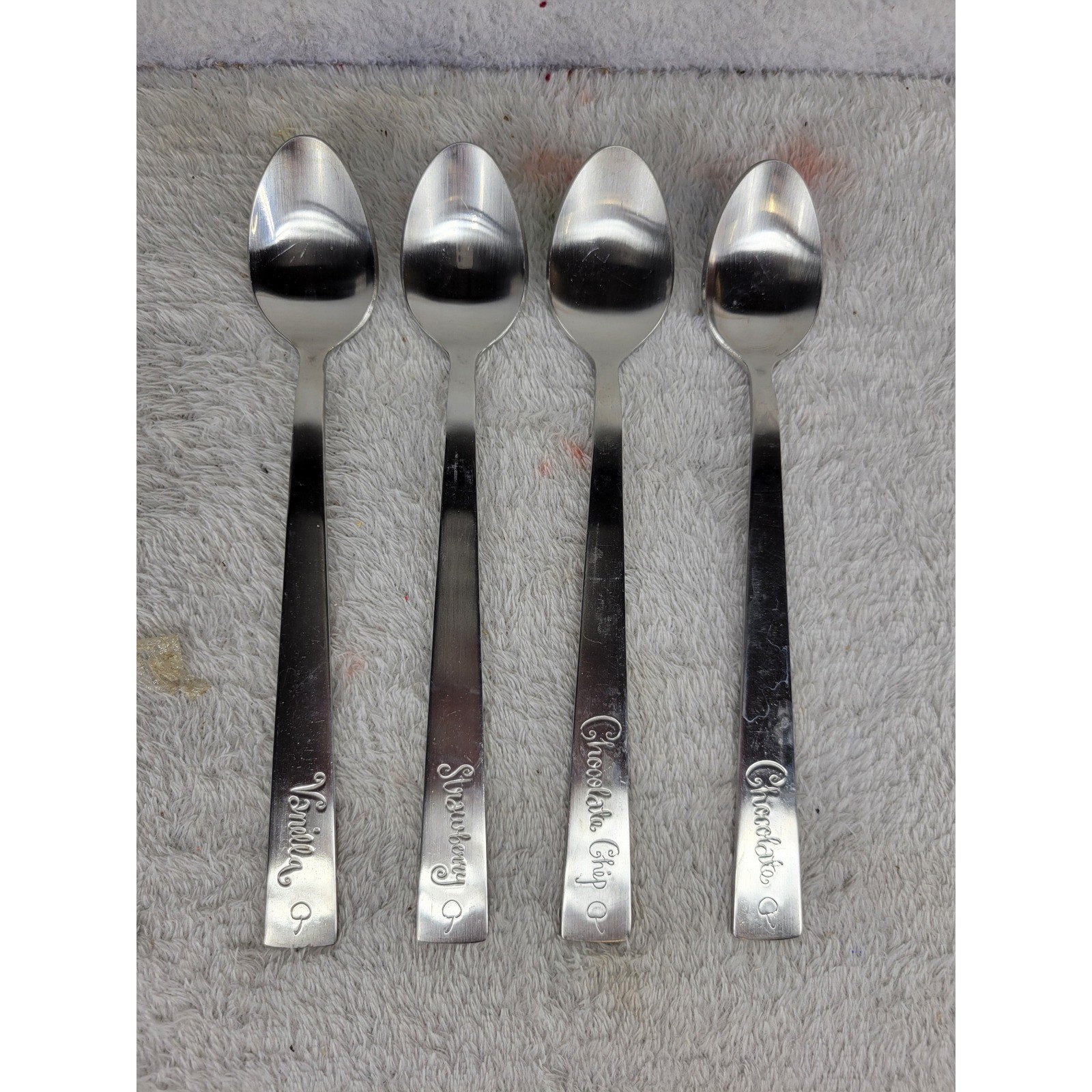4 pcs Pottery Barn Ice Cream Sundae Milkshake Spoons Stainless Steel Flatware