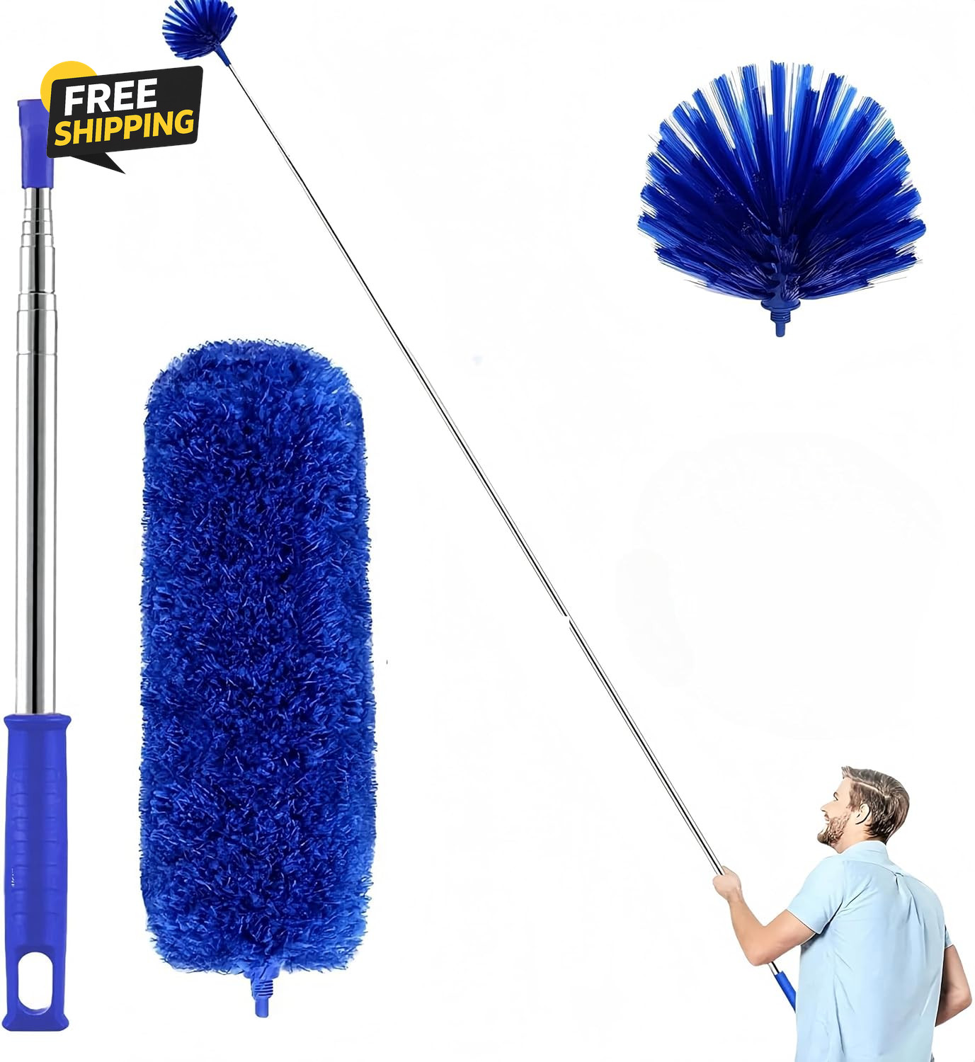 Cobweb Duster with Extension Pole,Spider Web Remover 2PCS Cob Web Duster 15-100