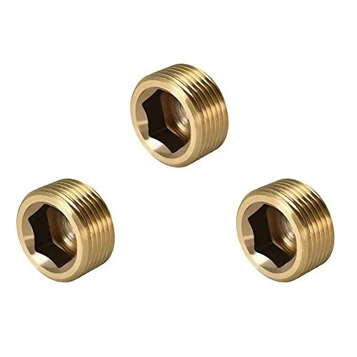 1" NPT Plug Brass Pipe Fitting, Counter sunk Thread Internal Hex 1inch 3 Pcs