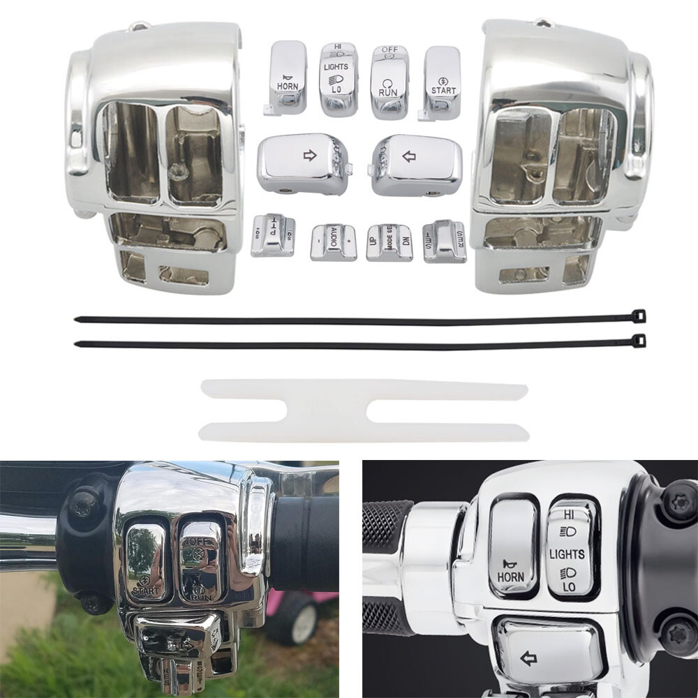 Chrome Switch Housing Covers with 10pcs Button Caps for Harley Touring 1996-2013