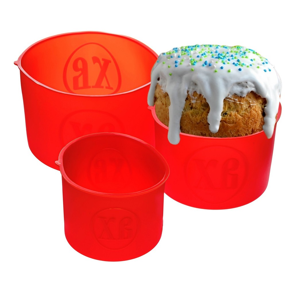 Set 3 Red Silicone Mold for Baking Orthodox Easter Cake Paskha Form Dish