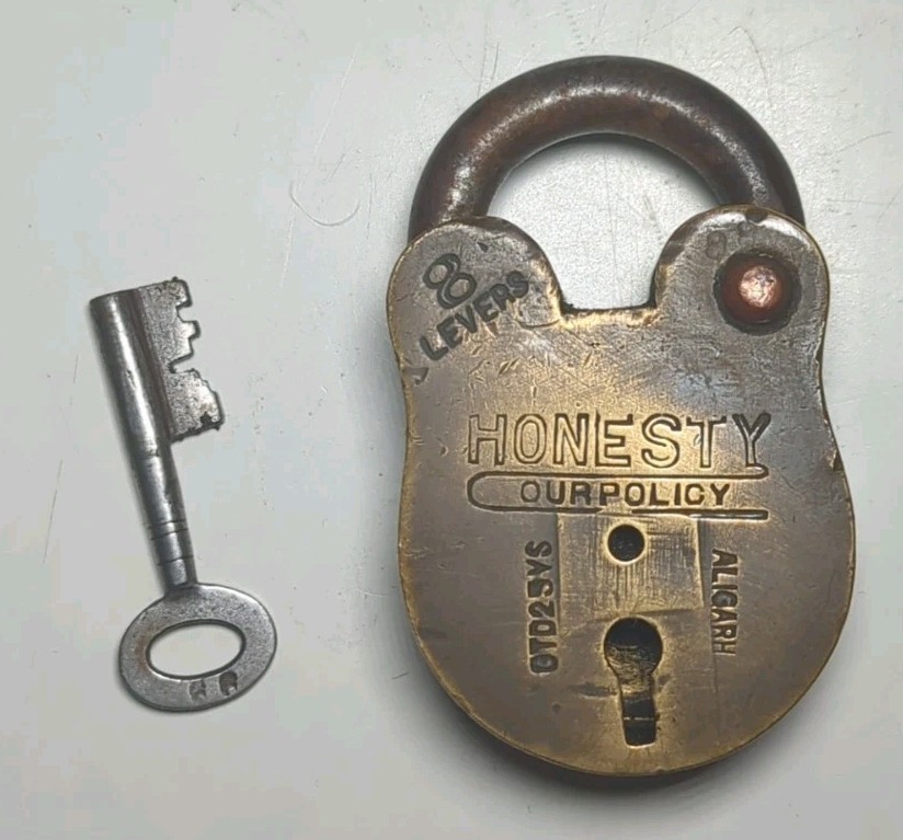 Vintage 8 Levers Brass Honesty Brand Solid Heavy Padlock