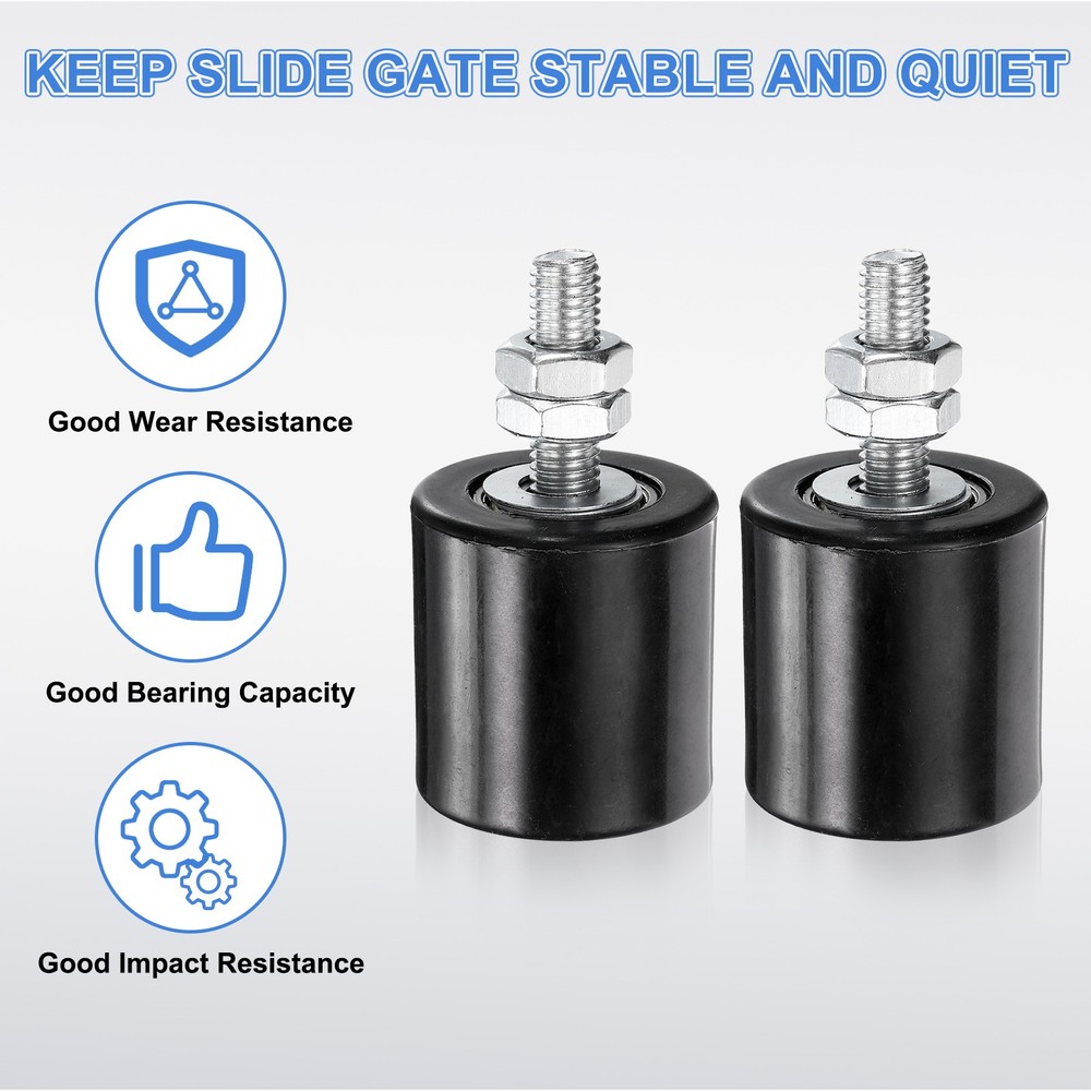 2Pcs Slide Gate Guide Roller 1.7" Nylon Sliding Gate Support Assembly, Black