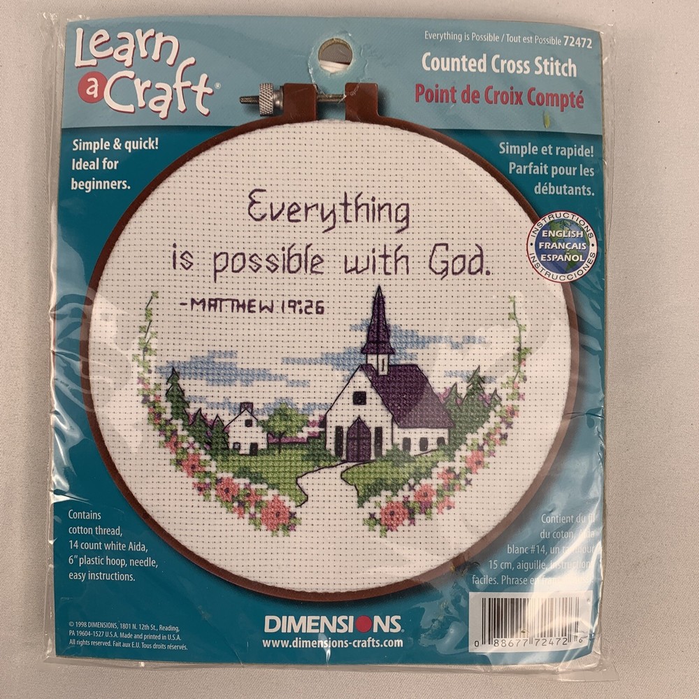 Dimensions Counted Cross Stitch  EVERYTHING IS POSSIBLE WITH GOD 6” Learn Craft