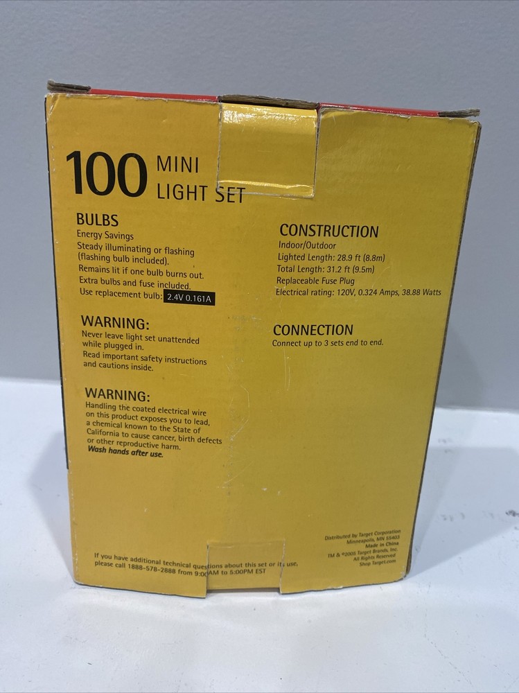 NIB UL 100 Mini Light Set Multi Color Lights White Wire