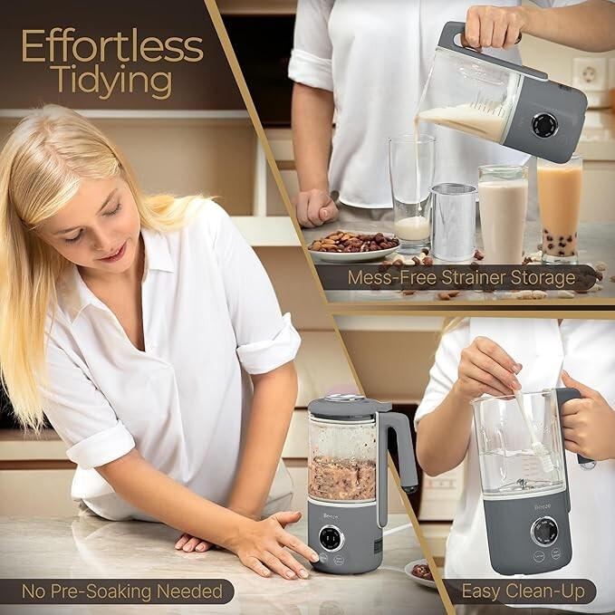 BEEZE Automatic Nut Milk Maker - 14oz Nut Milk Maker Machine - Gray