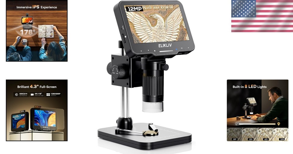 4.3'' LCD Digital Microscope 1000x with Adjustable LED Lights for Coin Collec...