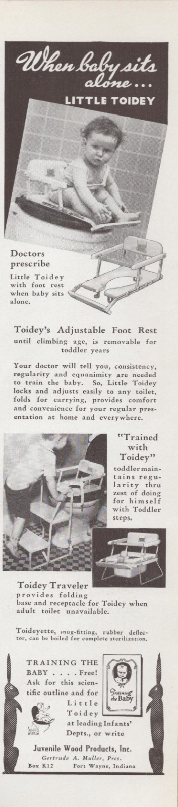 Little Toidey Baby Toddler Toilet Trainer Fort Wayne IN Vintage Print Ad 1937
