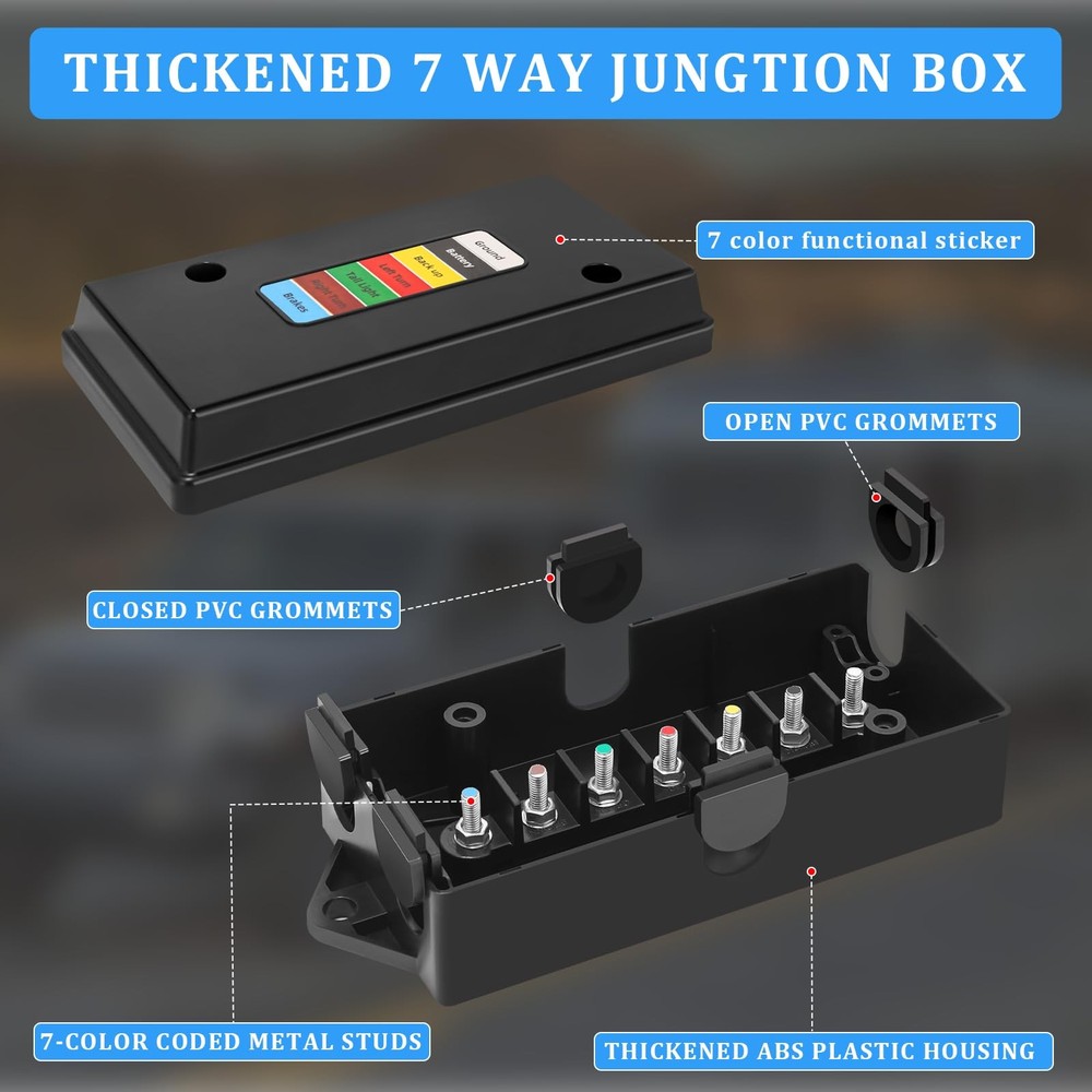 2 Set 7 Way Trailer Junction Box Weatherproof 7 Gang Color Coded Solid Studs ...