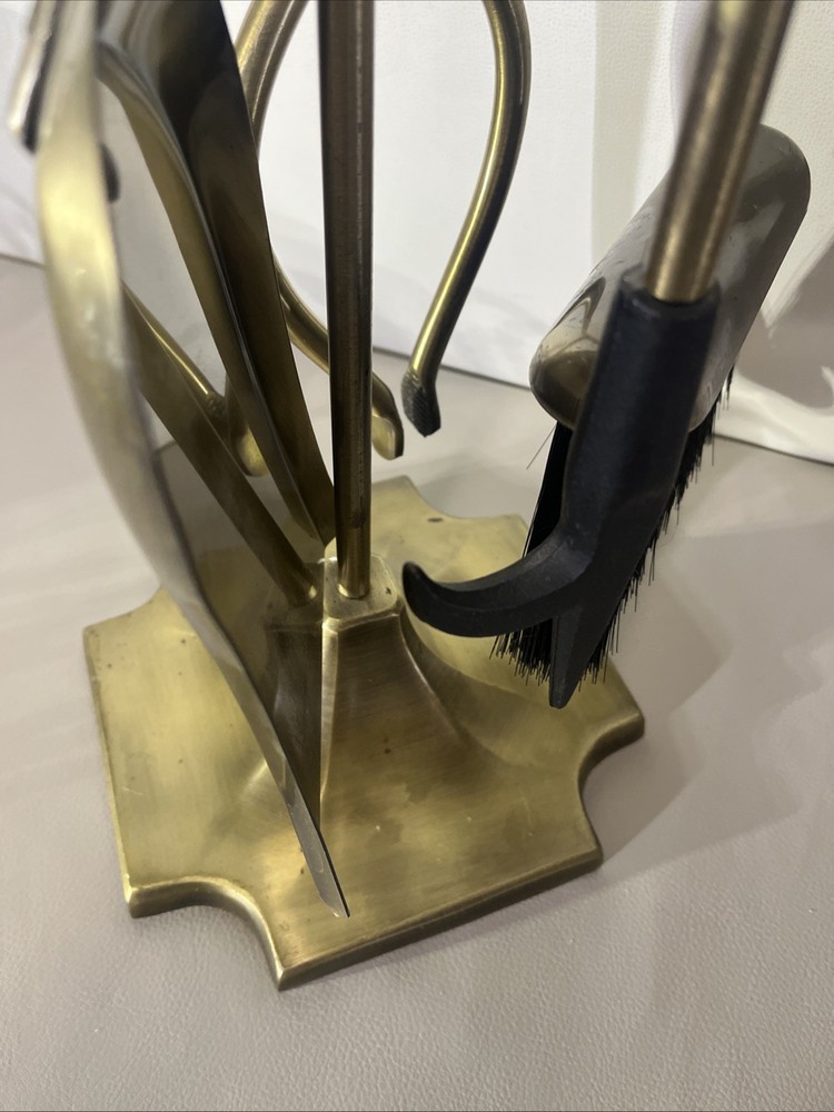 Antique Brass Fireplace Set, 5 Piece