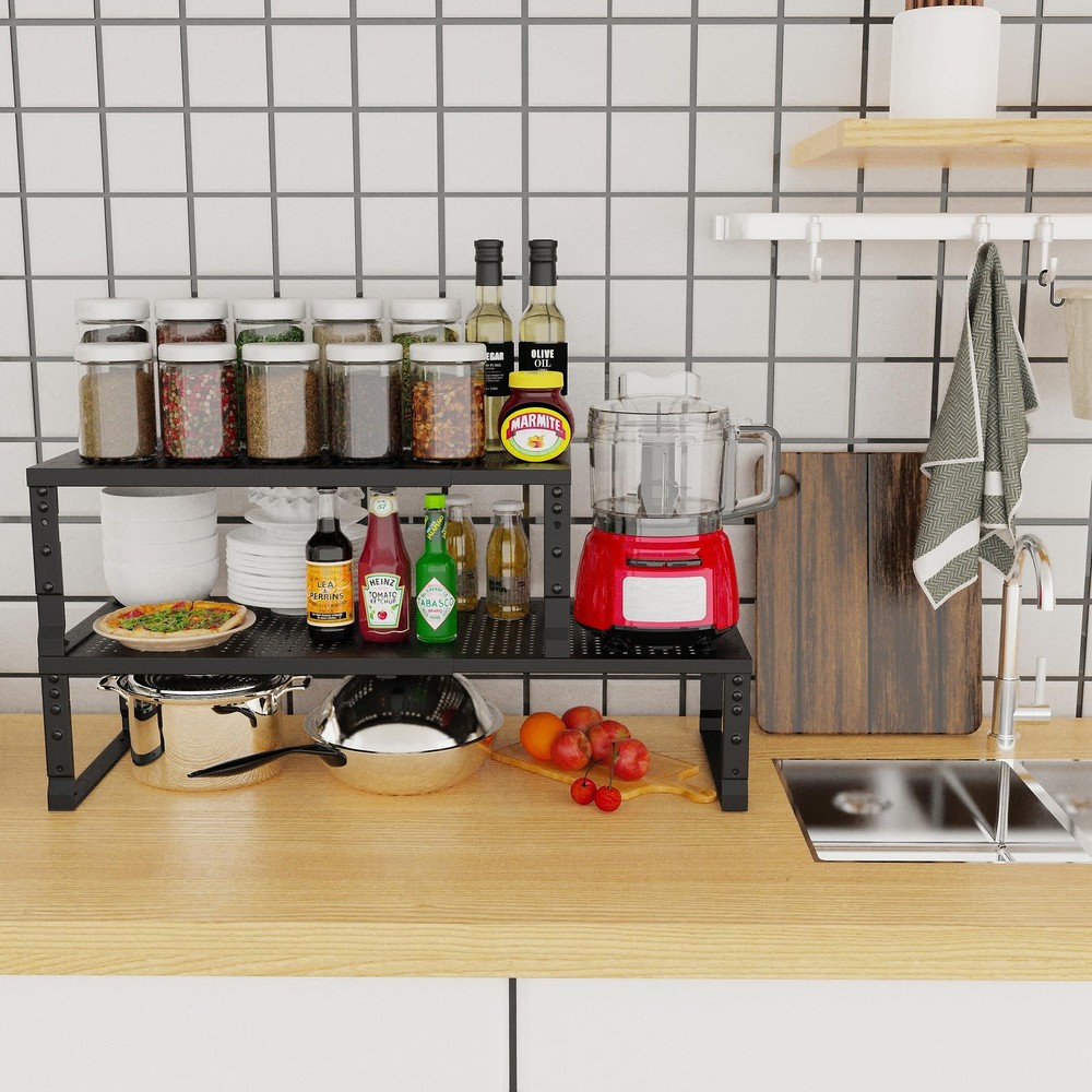 Expandable Adjustable Stackable Kitchen Organizer, Spice Rack,Metal Pantry St...