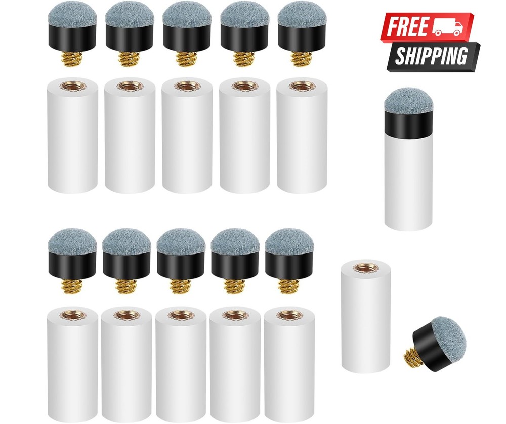 10 Sets Screw on Pool Cue Tips Replacement Billiard Cue Tips with White Pool...