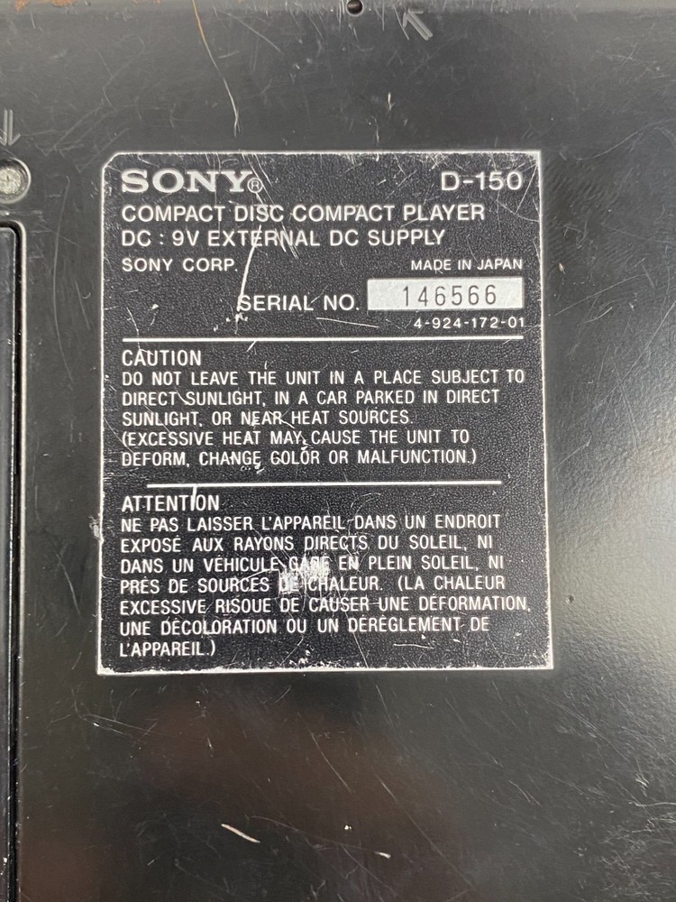 Vintage Sony D-150 Discman Portable CD Player