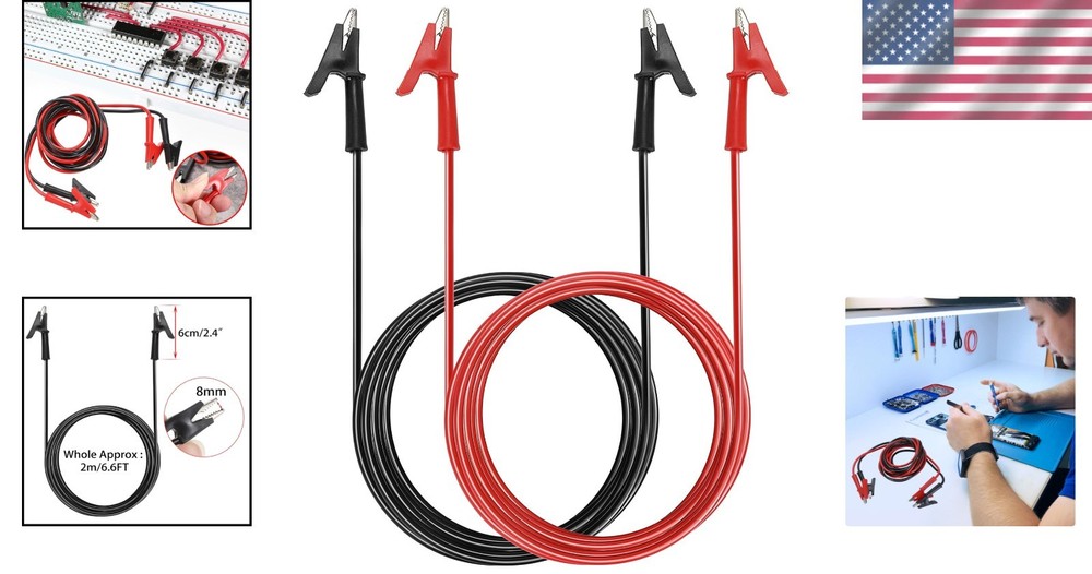 Robust 2-Pack 6.6 Ft Alligator Clips, 1500V Rated Cables for Versatile Testing