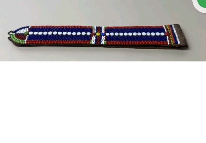 Antique African Maasai Beaded Leather Strap 8" Petina & Handbeading - Decorative