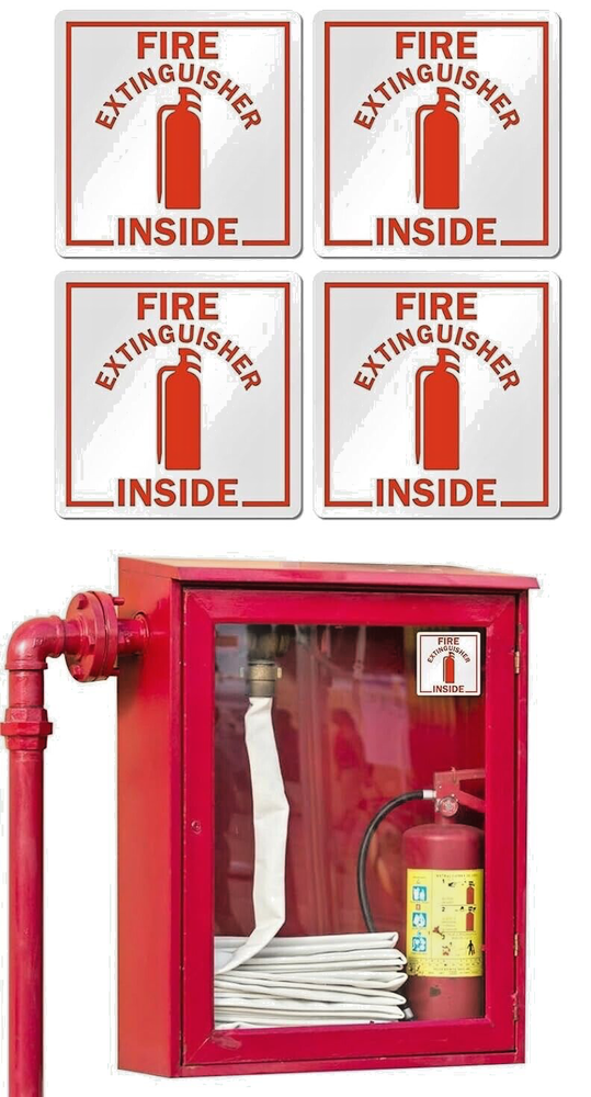 4-2.75"x2.75" FIRE EXTINGUISHER INSIDE Reflective Label UV resistant, waterproof