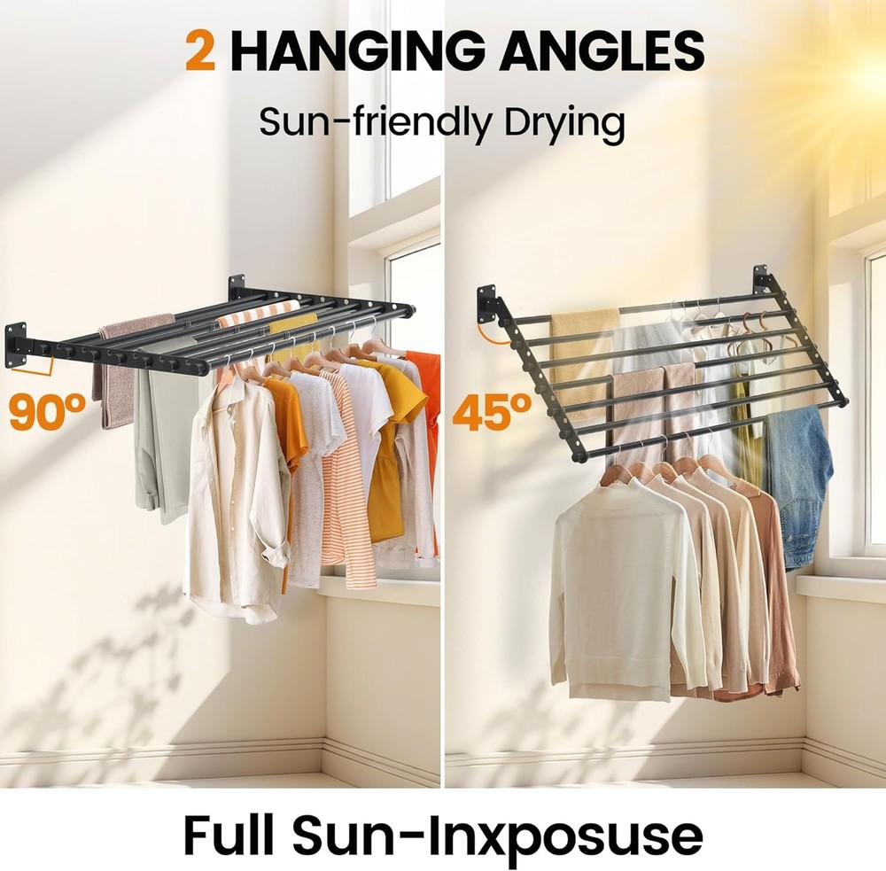 Wall Mounted Clothes Drying Rack 28 Inch – Foldable Laundry Drying Rack Wall